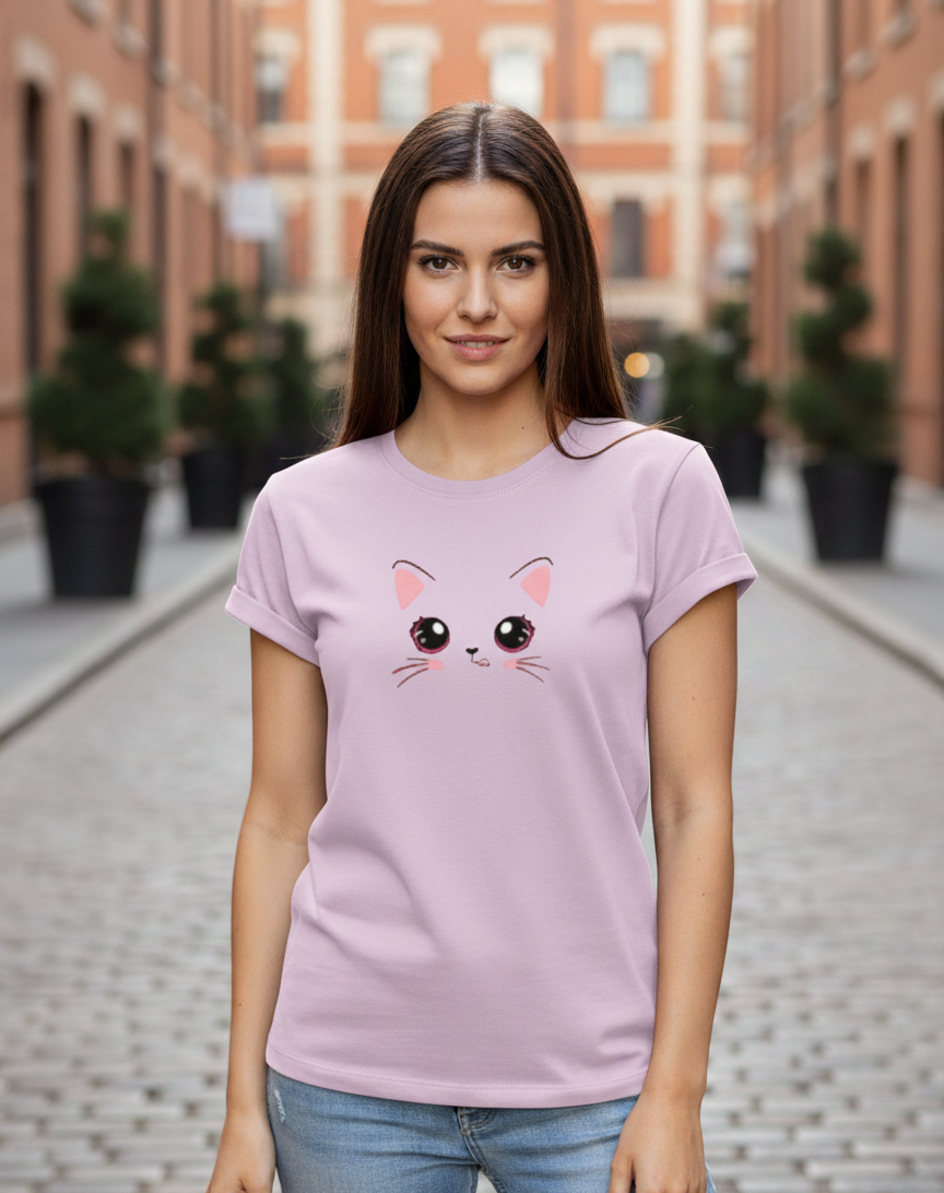 Women's T-Shirt – Short Sleeve Crew Neck Casual Tee in Baby Pink Printed Graphic T-Shirt - Mayaar Collections