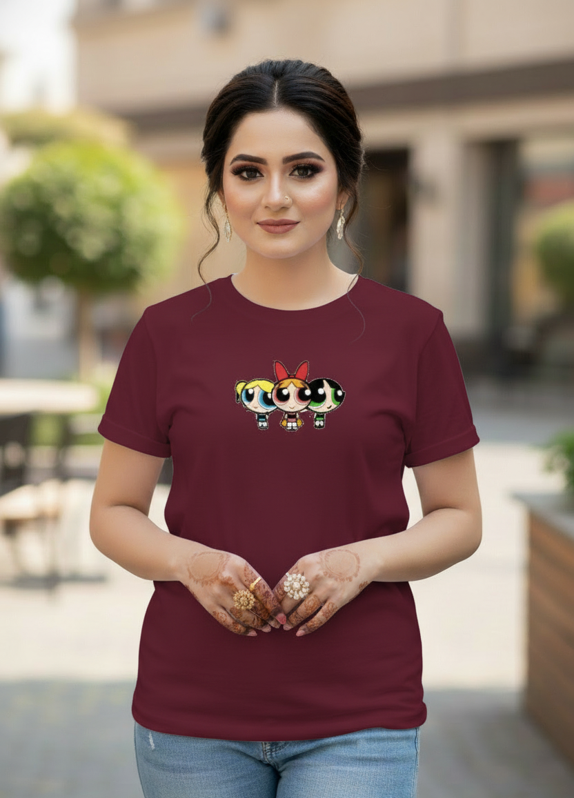 Women's T-Shirt – Short Sleeve Crew Neck Casual Tee in Maroon Printed Graphic T-Shirt - Mayaar Collections