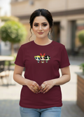 Women's T-Shirt – Short Sleeve Crew Neck Casual Tee in Maroon Printed Graphic T-Shirt - Mayaar Collections