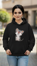 Womens Black Printed Cat Hoodie Pullover Long Sleeve Casual Fashion Sweatshirts Drawstring Gym Hooded Shirt with kangaroo Pocket - Mayaar Collections
