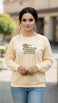 Women's Casual Crew Neck Sweatshirt Soft & Loose Fit Pullover In Beige Color Graphic Printed Free Bears - Mayaar Collections