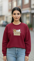 Women's Casual Crew Neck Sweatshirt Soft & Loose Fit Pullover In Maroon Color Graphic Printed Free Bears - Mayaar Collections