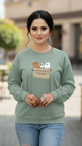 Women's Casual Crew Neck Sweatshirt Soft & Loose Fit Pullover In Light Green Color Graphic Printed Free Bears - Mayaar Collections