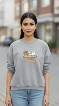 Women's Casual Crew Neck Sweatshirt Soft & Loose Fit Pullover In Grey Color Graphic Printed Free Bears - Mayaar Collections