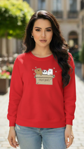 Women's Casual Crew Neck Sweatshirt Soft & Loose Fit Pullover In Red Color Graphic Printed Free Bears - Mayaar Collections