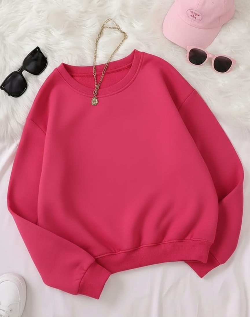Women's Casual Crew Neck Sweatshirt Soft & Loose Fit Pullover In Pink Color