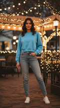 Women's Casual Crew Neck Sweatshirt Soft & Loose Fit Pullover In Light Blue Color