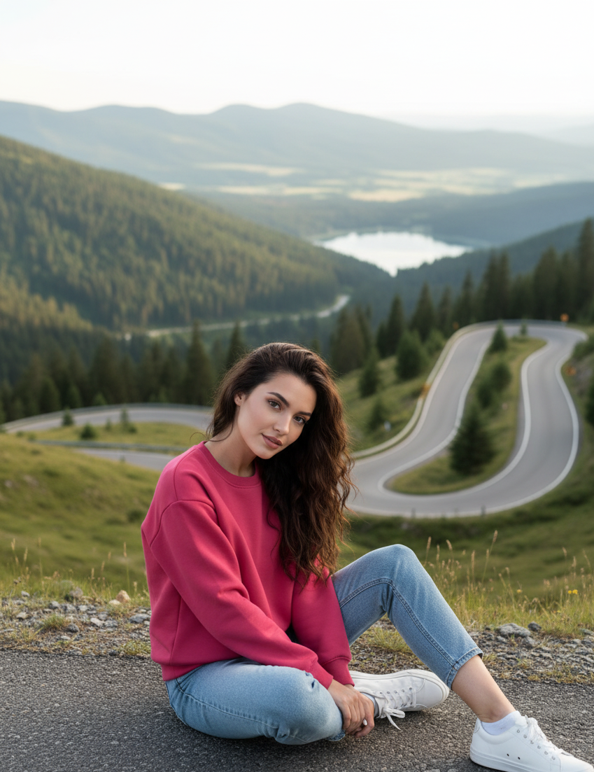 Women's Casual Crew Neck Sweatshirt Soft & Loose Fit Pullover In Pink Color