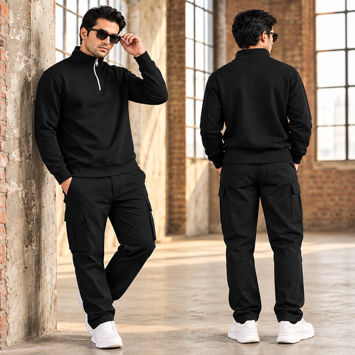 Men’s Black Mock Neck Sweatshirt – Long Sleeve Pullover Casual Top for Gym, Workout & Everyday Wear