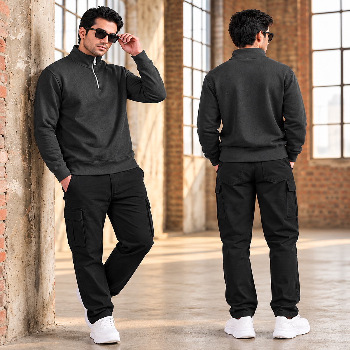 Men’s Gray Mock Neck Sweatshirt – Long Sleeve Pullover Casual Top for Gym, Workout & Everyday Wear