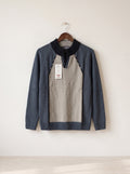 Men’s Blue & Beige Color Block Knit Sweater with Black Ribbed Collar