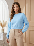Women’s Blue Crop Top – Half-Sleeve Round Neck Cropped T-Shirt