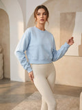 Women’s Light Blue Crop Top – Half-Sleeve Round Neck Cropped T-Shirt