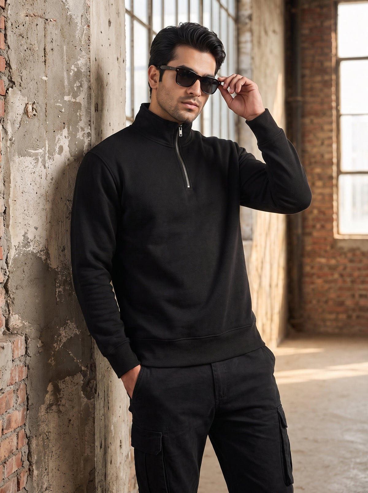 Men’s Black Mock Neck Sweatshirt – Long Sleeve Pullover Casual Top for Gym, Workout & Everyday Wear