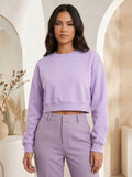 Women’s Light Purple Top – Half-Sleeve Round Neck Cropped T-Shirt