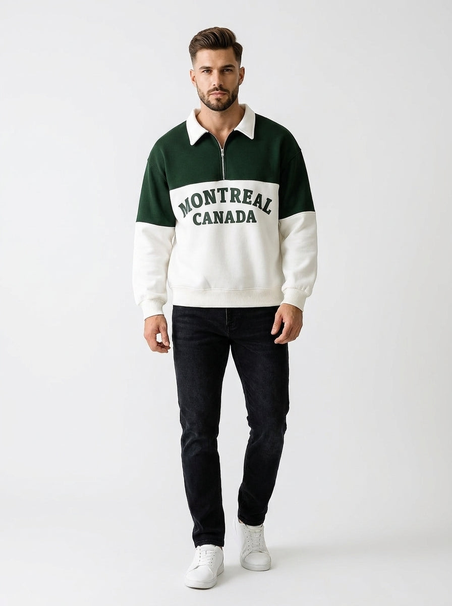 Men’s Dark Green & White Hoodie – Pullover Long Sleeve Casual Sweatshirt for Gym & Everyday Wear