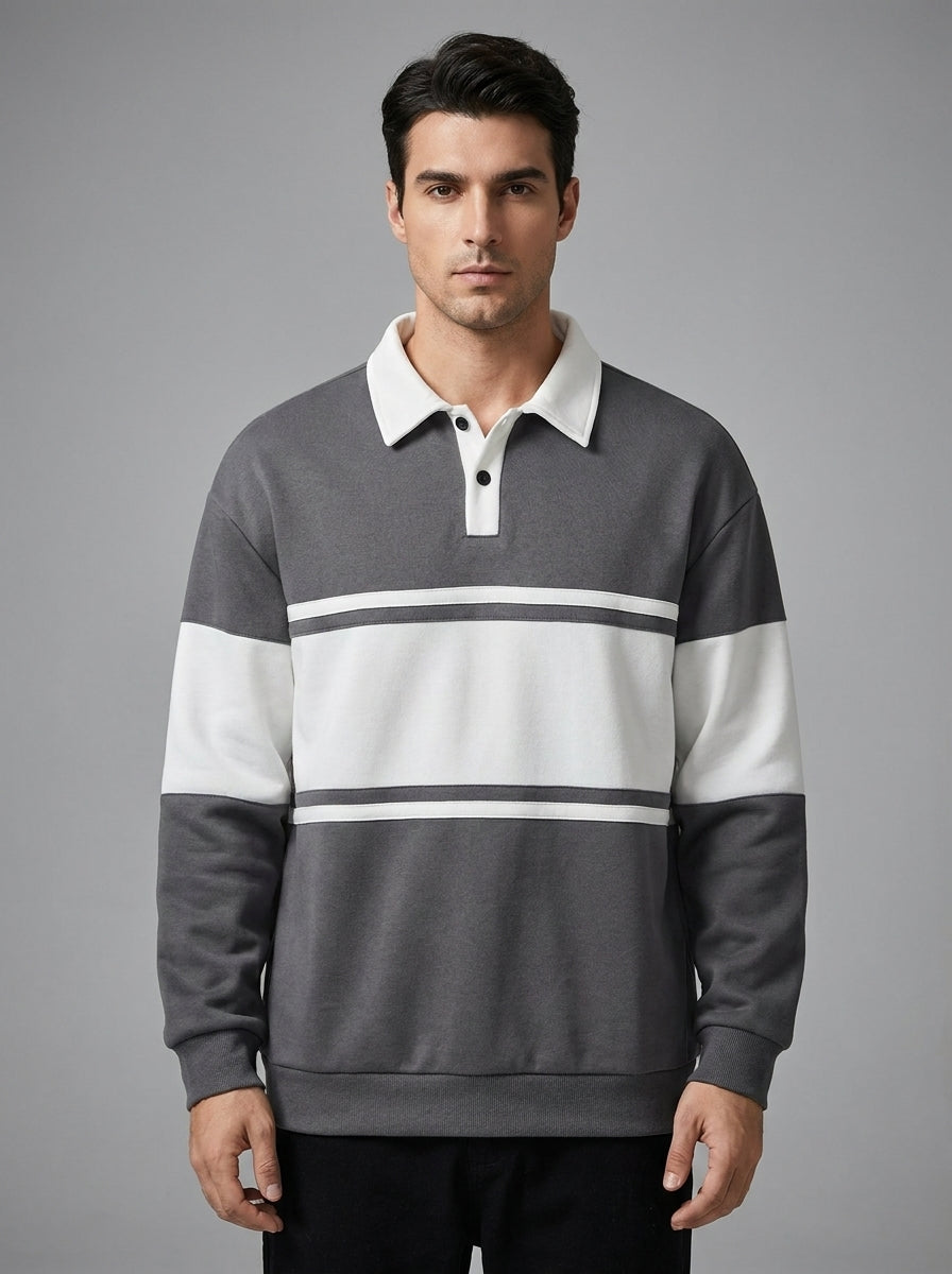 Men’s Dark Grey & White Hoodie – Pullover Long Sleeve Casual Sweatshirt for Gym & Everyday Wear