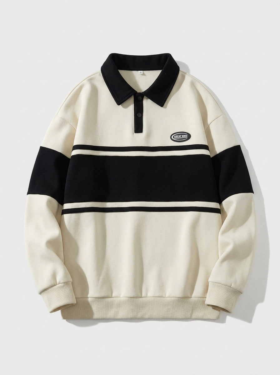 Men’s Cream & Black Hoodie – Pullover Long Sleeve Casual Sweatshirt for Gym & Everyday Wear