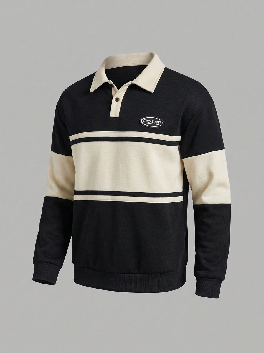 Men’s Black & Cream Pullover Hoodie – Long Sleeve Casual Sweatshirt