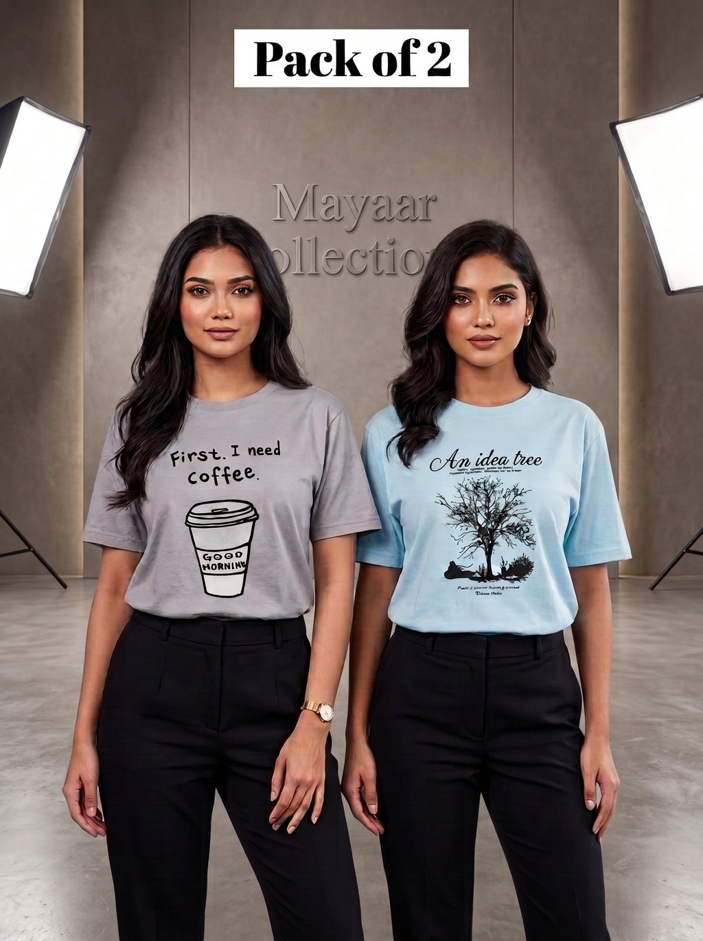 Pack of 2 Women’s Graphic T-Shirts | Casual Short Sleeve Crew Neck Tees