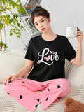 Women's Pajamas Set Short Sleeve Crewneck Shirt Top With Long Pants Sleepwear - Mayaar Collections