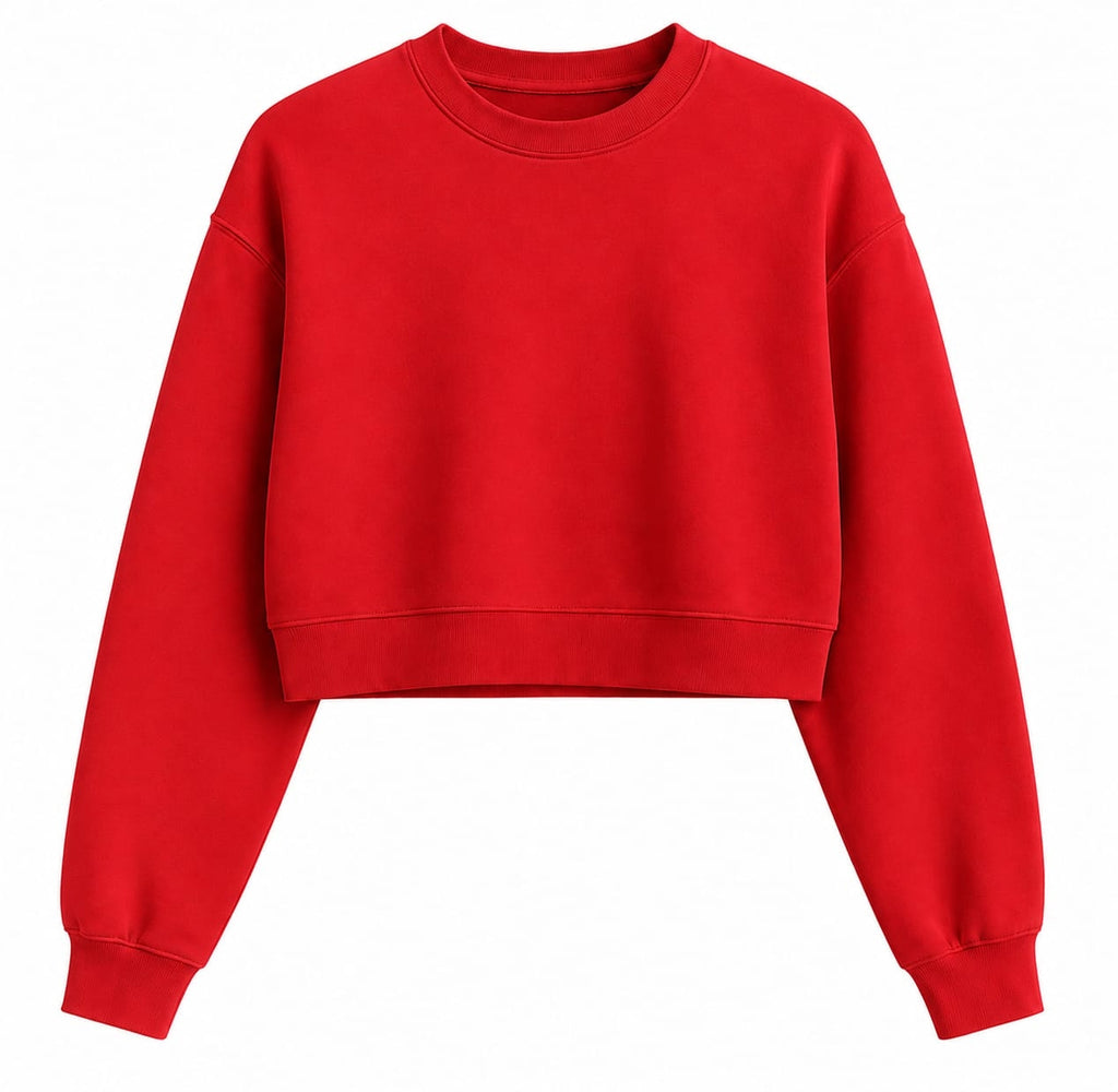 Women’s Red Crop Top – Half-Sleeve Round Neck Cropped T-Shirt