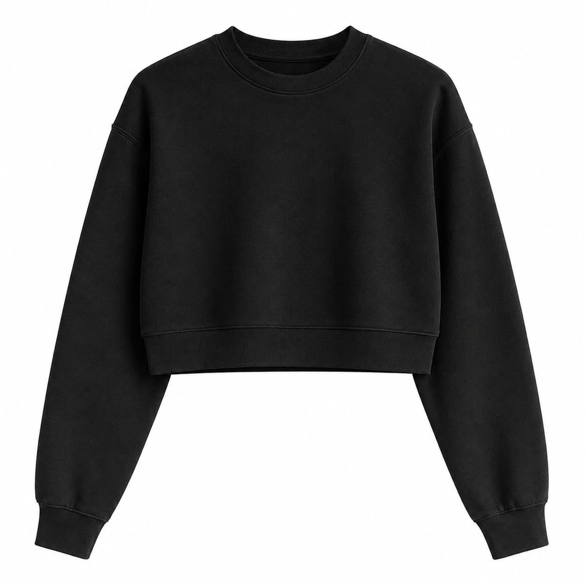 Women’s Black Crop Top – Half-Sleeve Round Neck Cropped T-Shirt