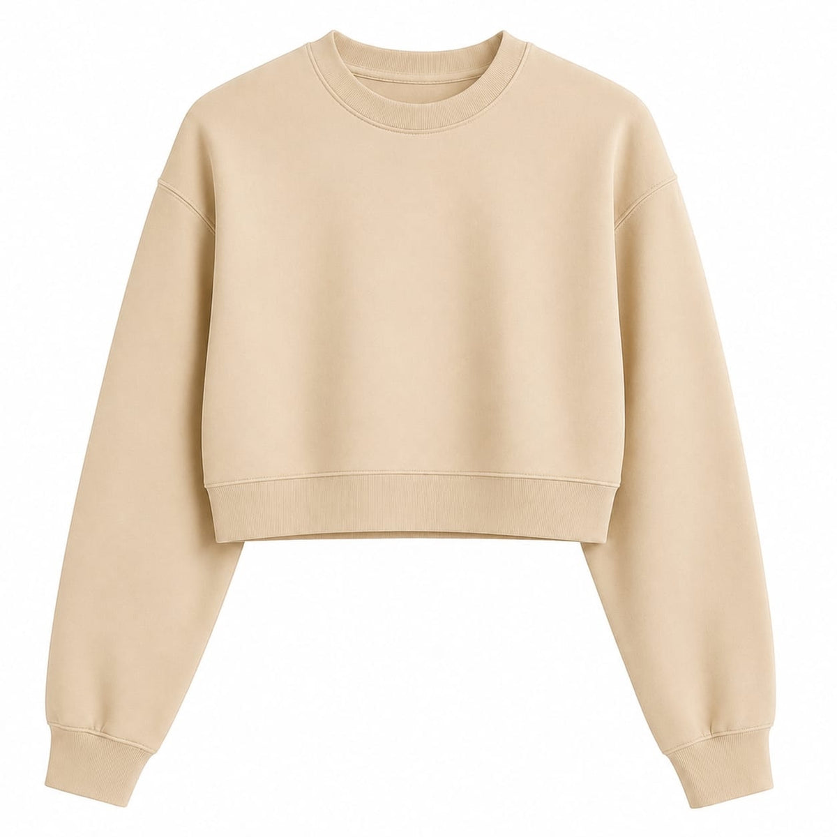 Women’s Beige Top – Half-Sleeve Round Neck Cropped T-Shirt