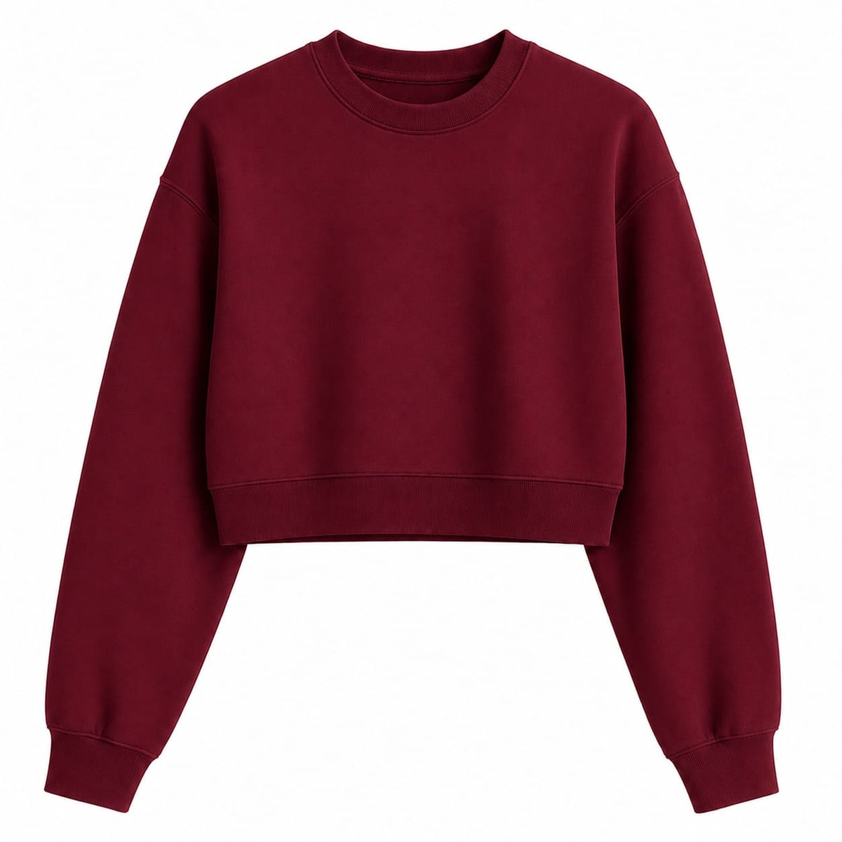 Women’s Maroon Crop Top – Half-Sleeve Round Neck Cropped T-Shirt