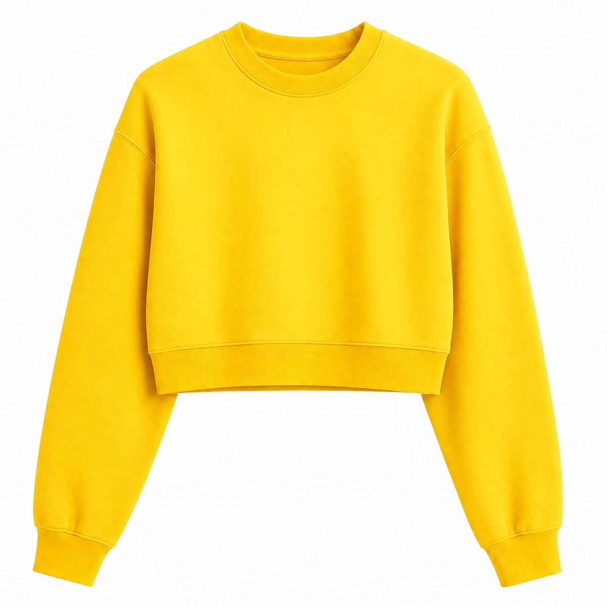 Women’s Yellow Crop Top – Half-Sleeve Round Neck Cropped T-Shirt