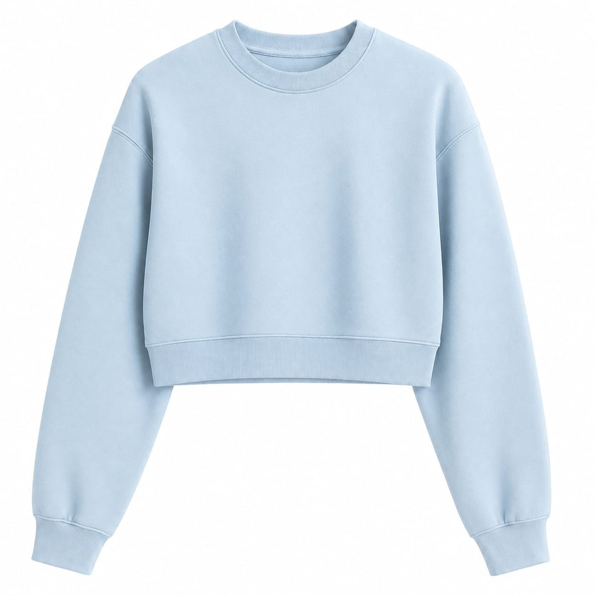 Women’s Light Blue Crop Top – Half-Sleeve Round Neck Cropped T-Shirt