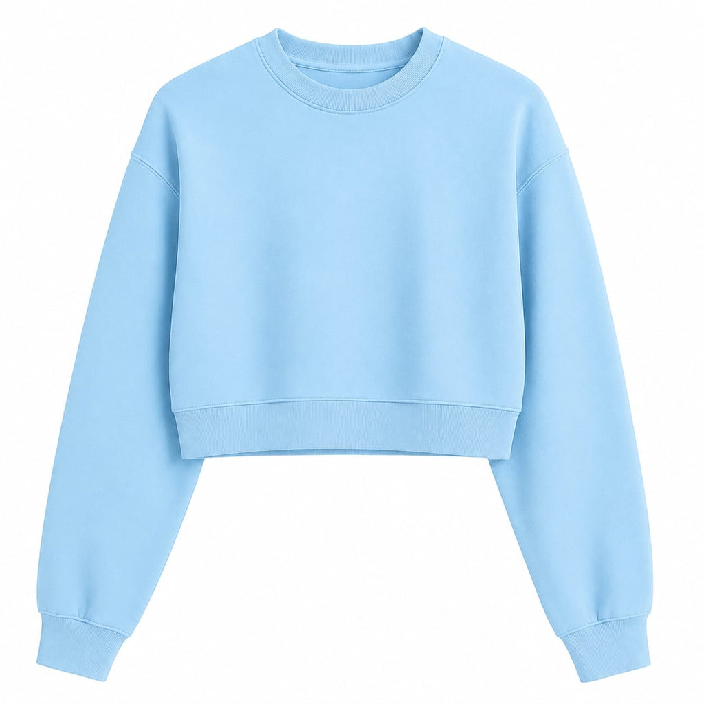Women’s Blue Crop Top – Half-Sleeve Round Neck Cropped T-Shirt