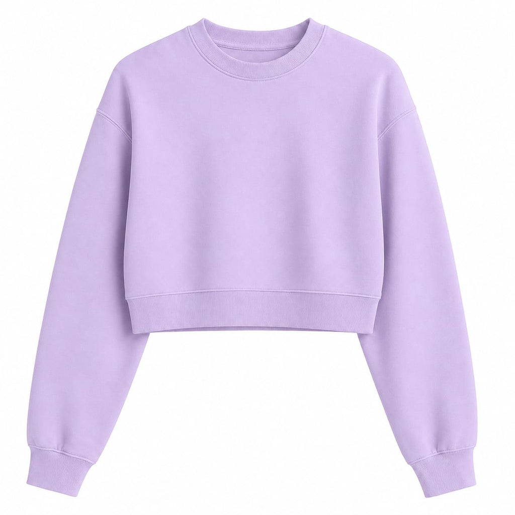 Women’s Light Purple Top – Half-Sleeve Round Neck Cropped T-Shirt