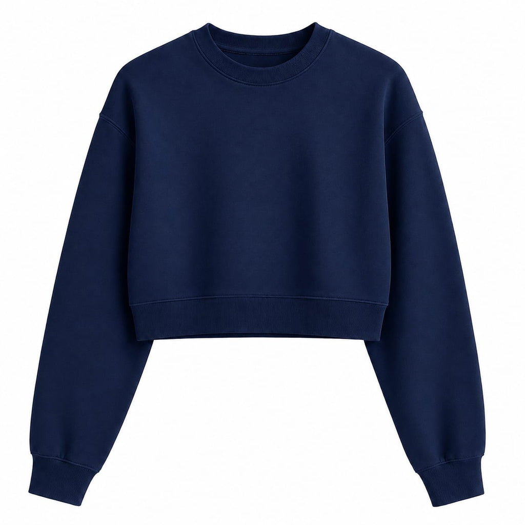 Women’s Blue Top – Half-Sleeve Round Neck Cropped T-Shirt