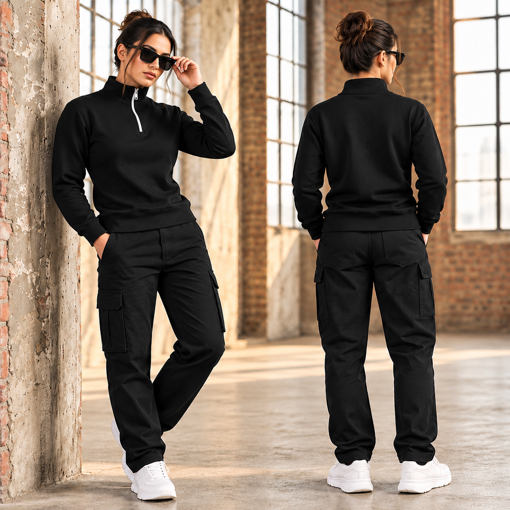 Women’s Black Mock Neck Sweatshirt – Long Sleeve Casual Pullover for Gym, Workout & Everyday Wear