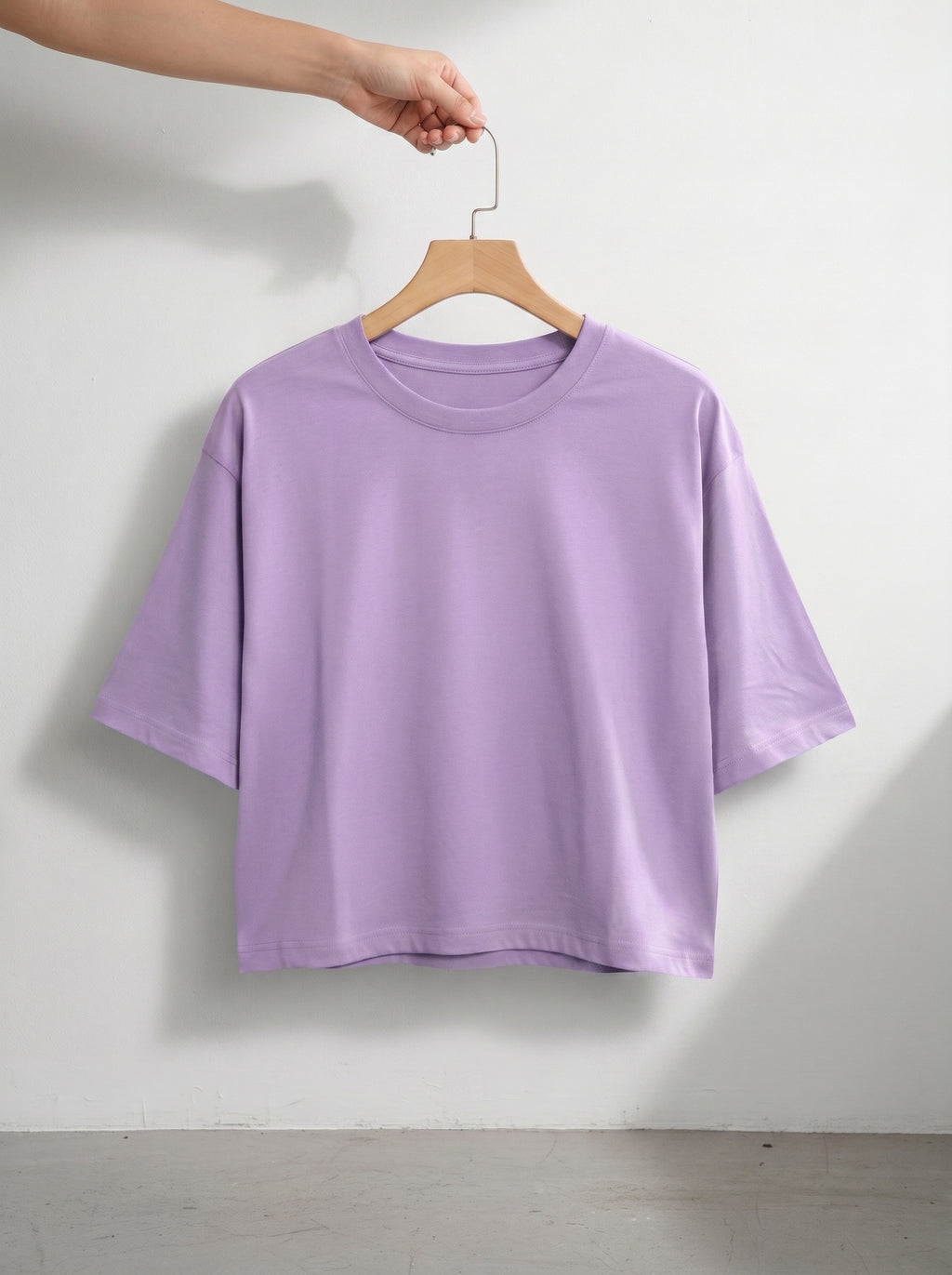 Women’s Light Purple Half Sleeve Cropped T-Shirt Casual Round Neck Summer Basic Crop Top - Mayaar Collections