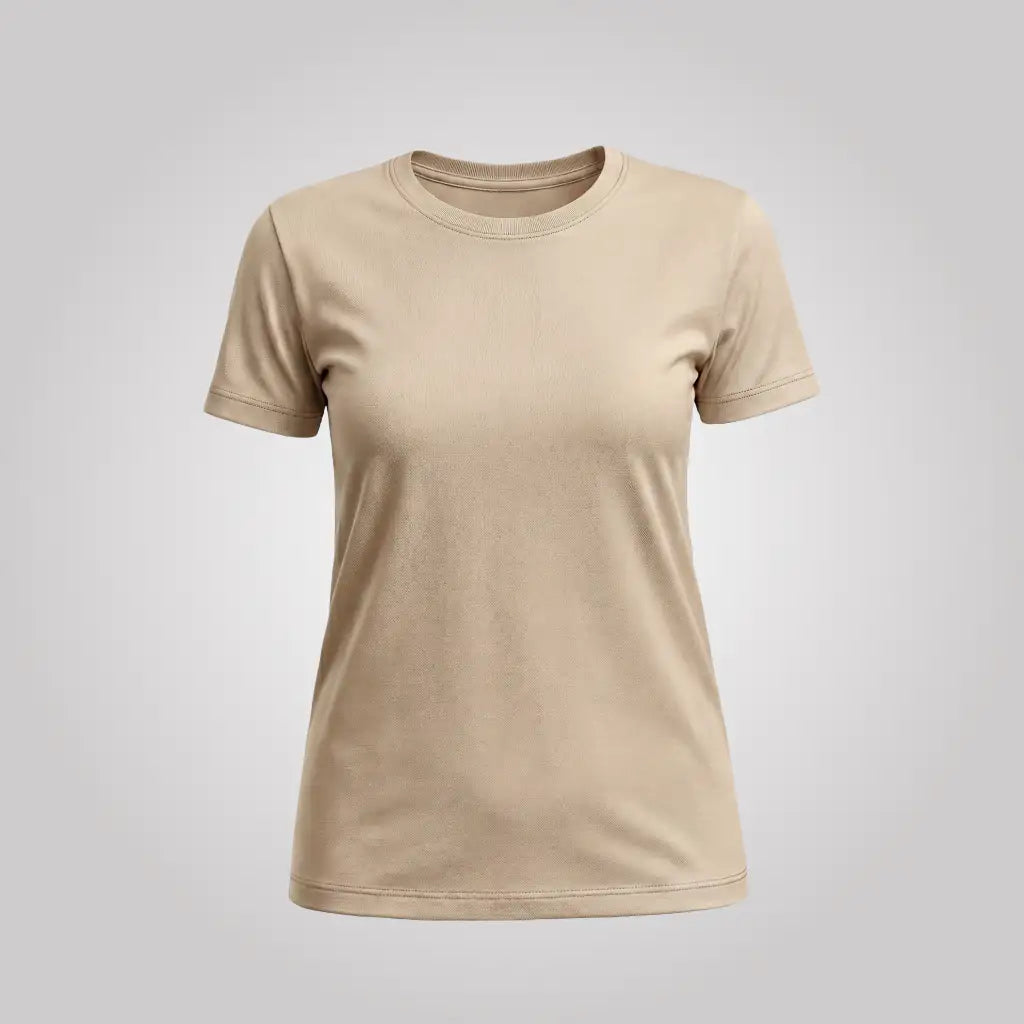 Women's Beige Customise Casual Graphic T-Shirt | Short Sleeve Crew Neck - Mayaar Collections