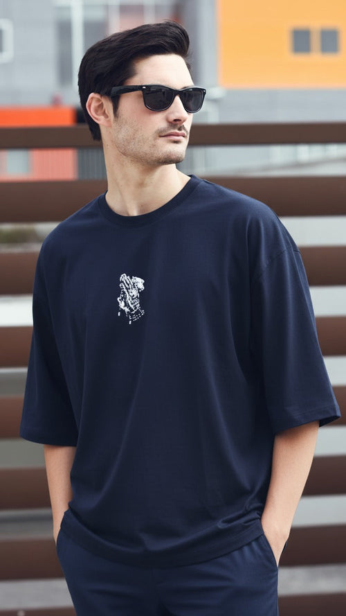 Men’s T-Shirt – Short Sleeve Crew Neck Casual Tee in Navy Blue Graphic T-Shirt - Mayaar Collections