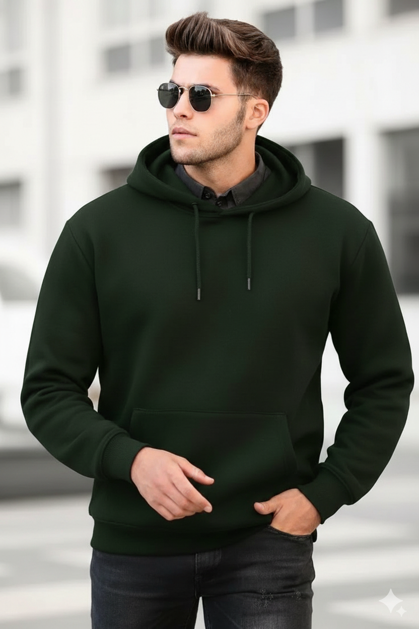 Mens Dark Green Hoodie Pullover Long Sleeve Casual Fashion Sweatshirts Drawstring Gym Hooded Shirt with kangaroo Pocket - Mayaar Collections