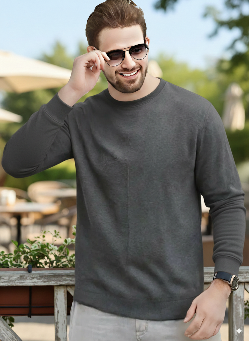 Men's Essentials Dark Grey Feel Cozy Fleece Long Sleeve Casual Sweatshirt