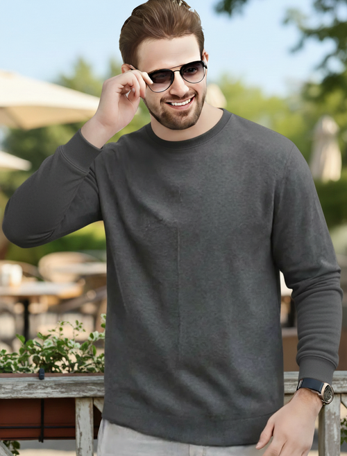 Men's Essentials Dark Grey Feel Cozy Fleece Long Sleeve Casual Sweatshirt - Mayaar Collections