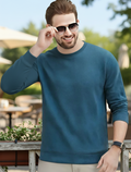 Men's Essentials Teal Blue Feel Cozy Fleece Long Sleeve Casual Sweatshirt - Mayaar Collections