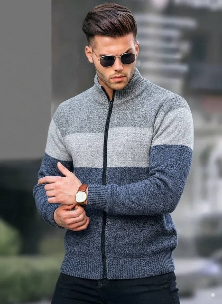 Men’s Zip Up Cardigan Sweater – Casual Slim Fit Knit Jacket with Stand Collar