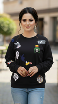 Women's Casual Crew Neck Sweatshirt Soft & Loose Fit Pullover In Black Color Looney Tunes Printed - Mayaar Collections