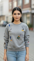 Women's Casual Crew Neck Sweatshirt Soft & Loose Fit Pullover In Grey Color Looney Tunes Printed - Mayaar Collections