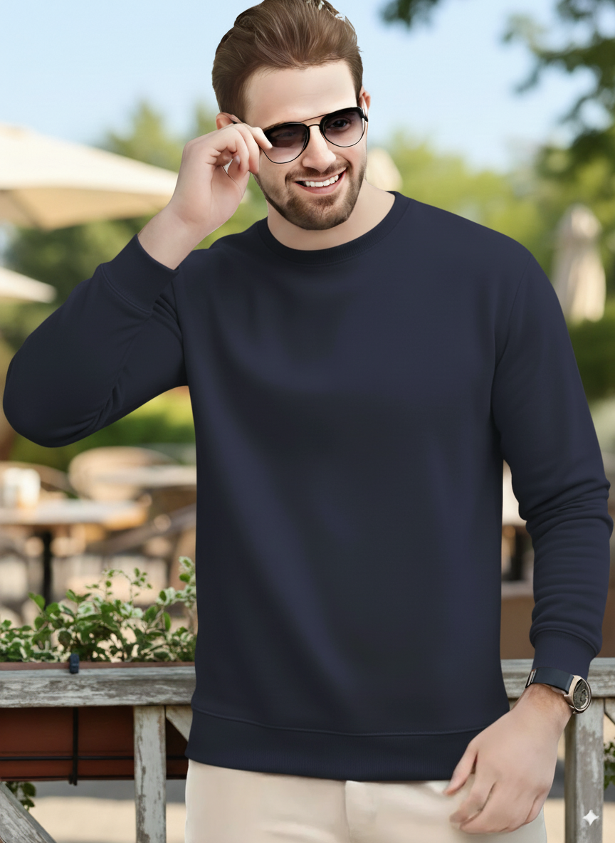 Men's Essentials Navy Blue Feel Cozy Fleece Long Sleeve Casual Sweatshirt
