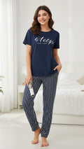 Women's Pajamas Set Short Sleeve Crewneck Shirt Top With Long Pants Sleepwear - Mayaar Collections