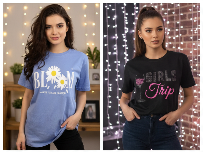 Pack of 2 Women’s Graphic T-Shirts | Casual Short Sleeve Crew Neck Tees - Mayaar Collections