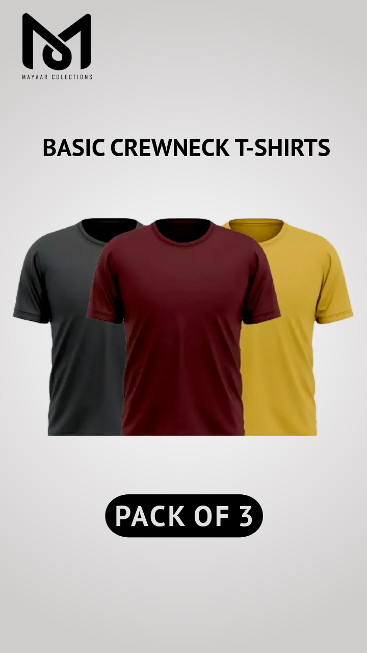 Pack of 3 Men's Premium Heavyweight Crewneck T-Shirts - Slim Fit