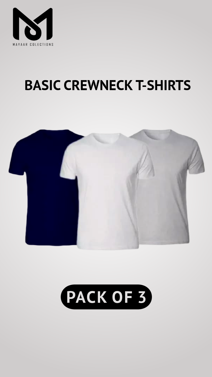 Pack of 3 Men's Premium Heavyweight Crewneck T-Shirts - Slim Fit